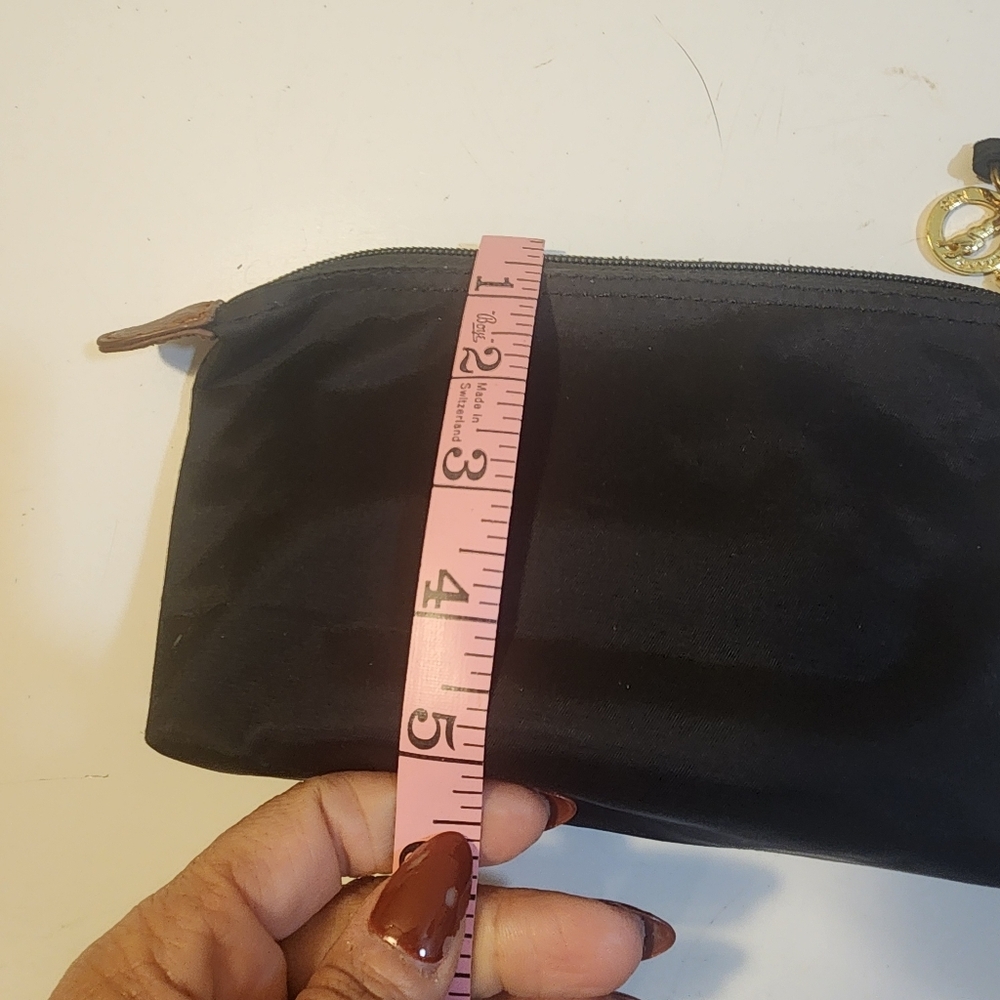Black Nylon Cosmetic Pouch with Brown Leather Trim - Picture 9 of 10